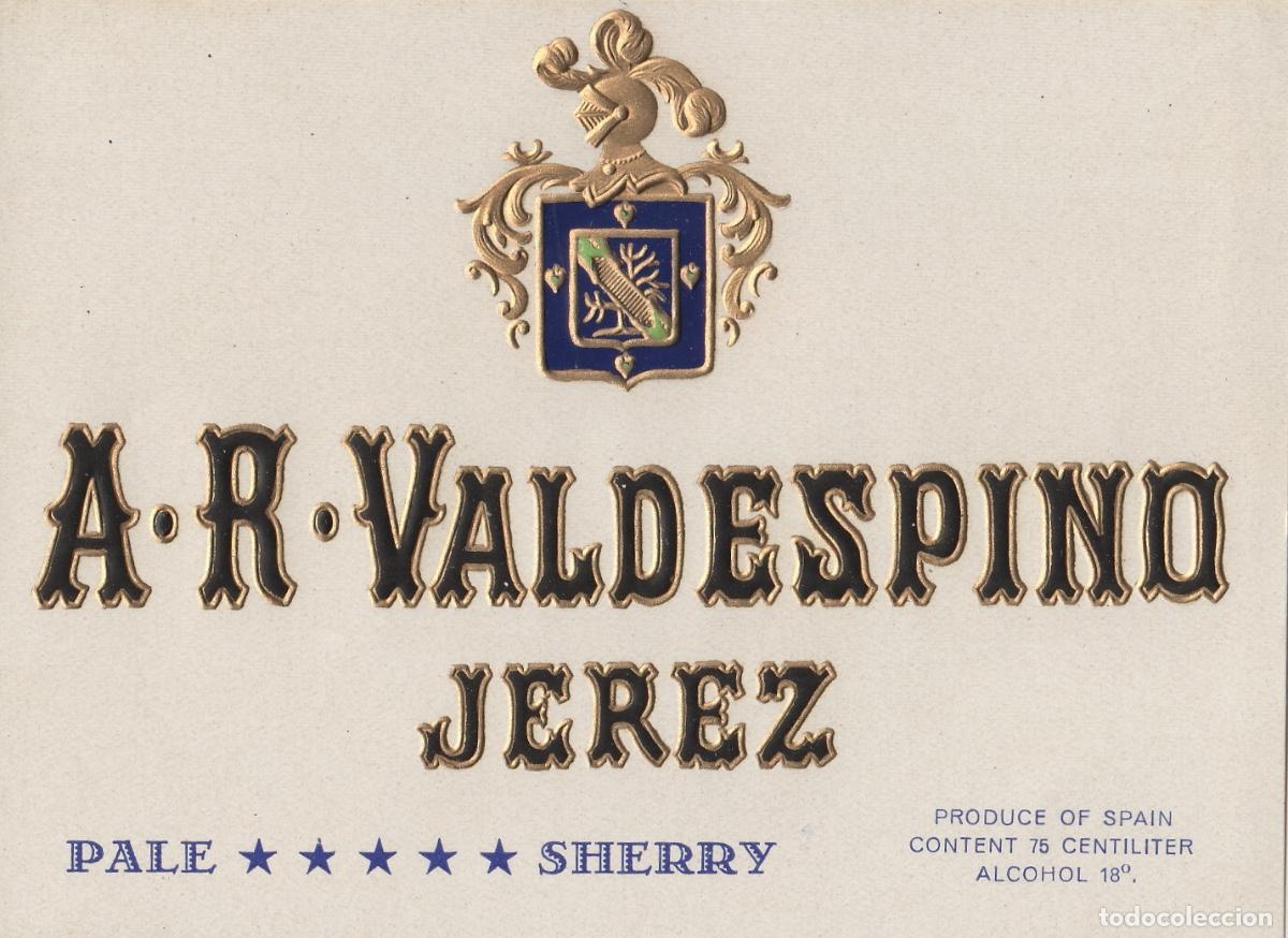 Etiquetas antiguas: VALDESPINO . JEREZ . SHERRY PALE , ETIQUETA DE VINO ref 198