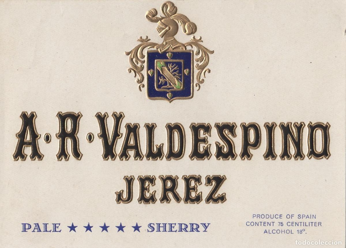 Etiquetas antiguas: VALDESPINO . JEREZ . SHERRY PALE , ETIQUETA DE VINO ref 198