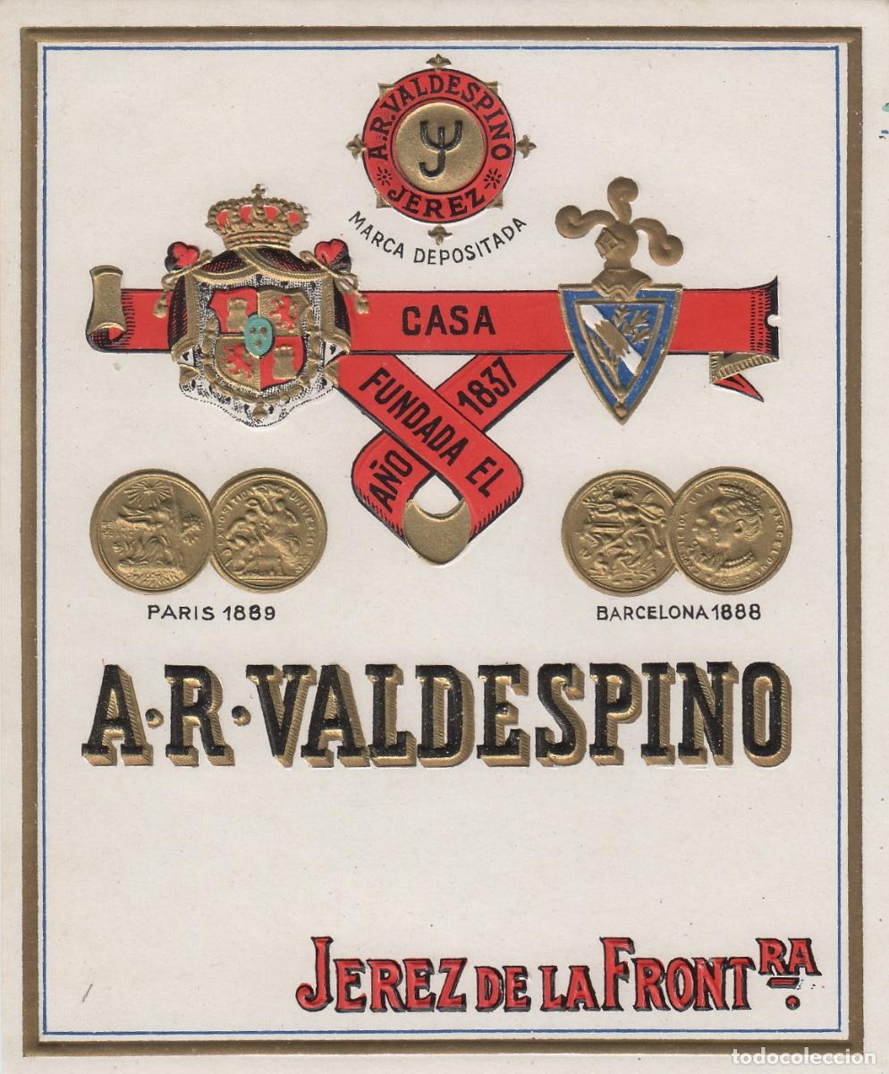 Etiquetas antiguas: VALDESPINO . JEREZ . CASA FUNDADA A&Ntilde;O 1837 , ETIQUETA DE VINO ref 199