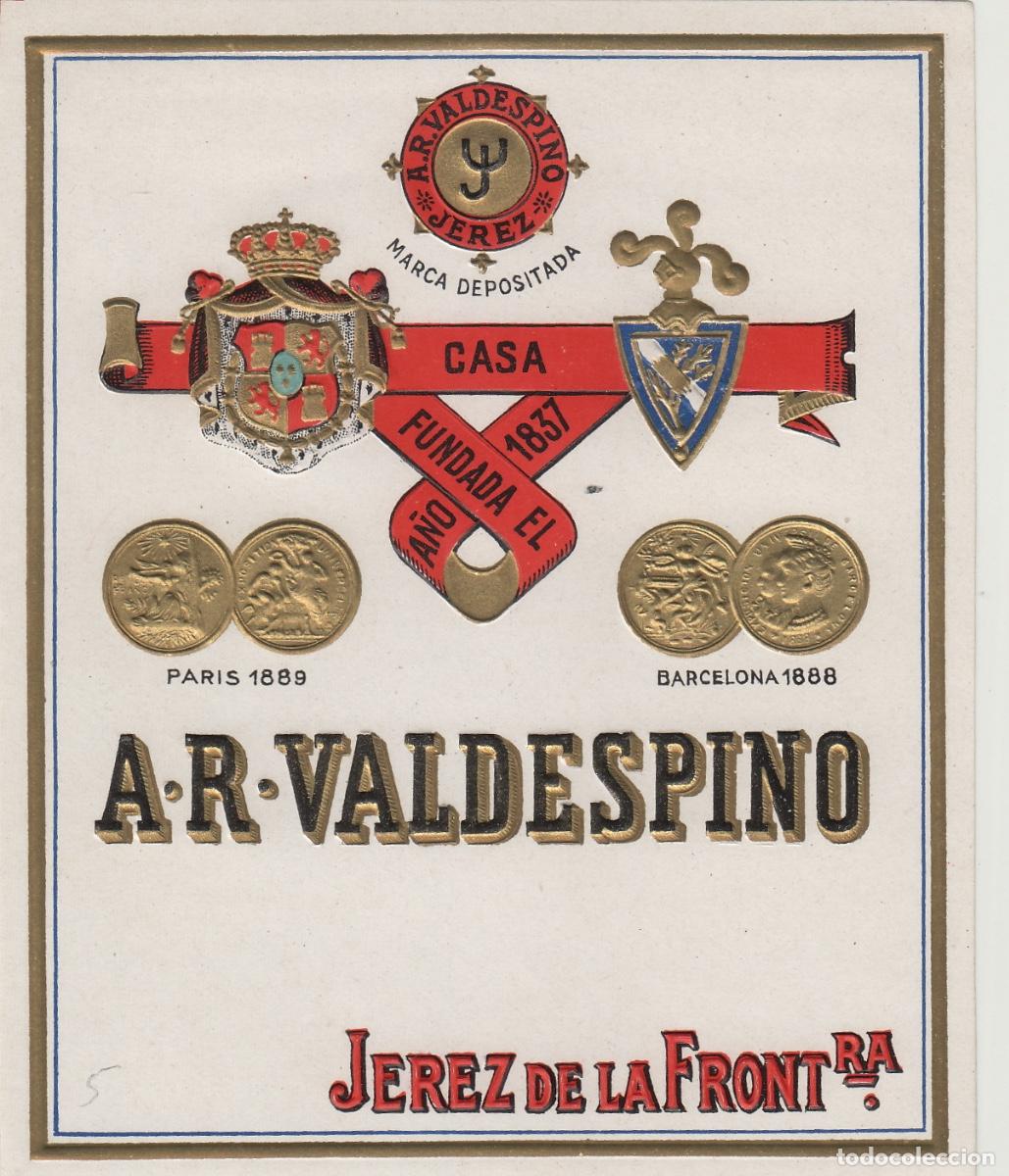 Etiquetas antiguas: VALDESPINO . JEREZ . CASA FUNDADA A&Ntilde;O 1837 , ETIQUETA DE VINO ref 199