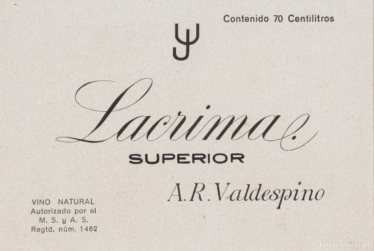 Etiquetas antiguas: VALDESPINO . JEREZ , LACRIMAE , ETIQUETA DE VINO ref 203