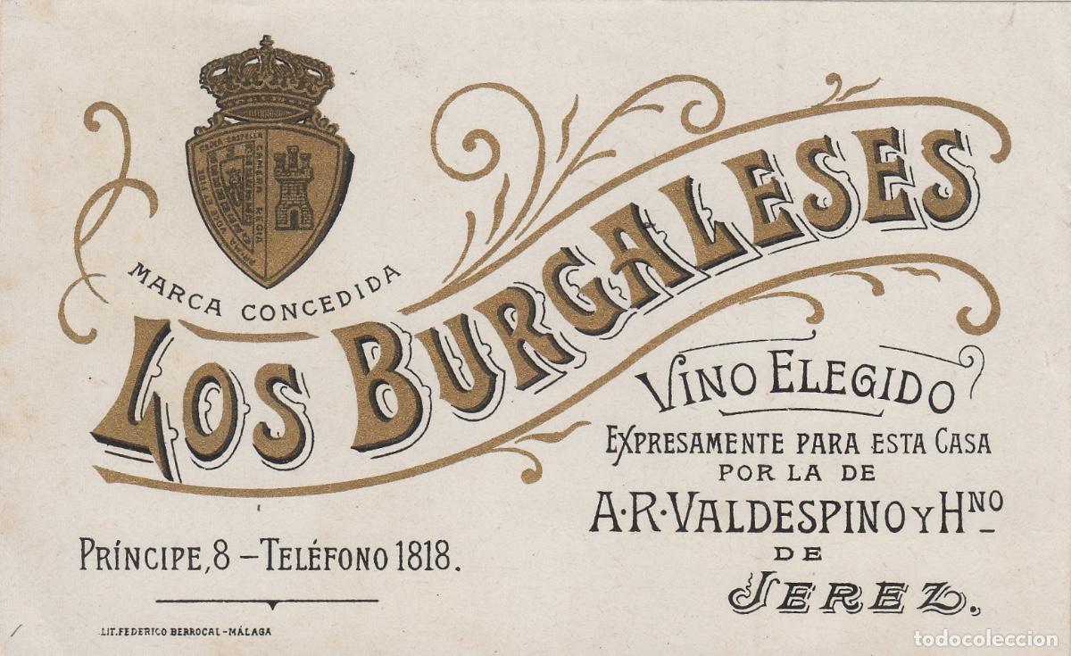 Etiquetas antiguas: VALDESPINO . JEREZ , LOS BURGALESES , ETIQUETA DE VINO ref 212