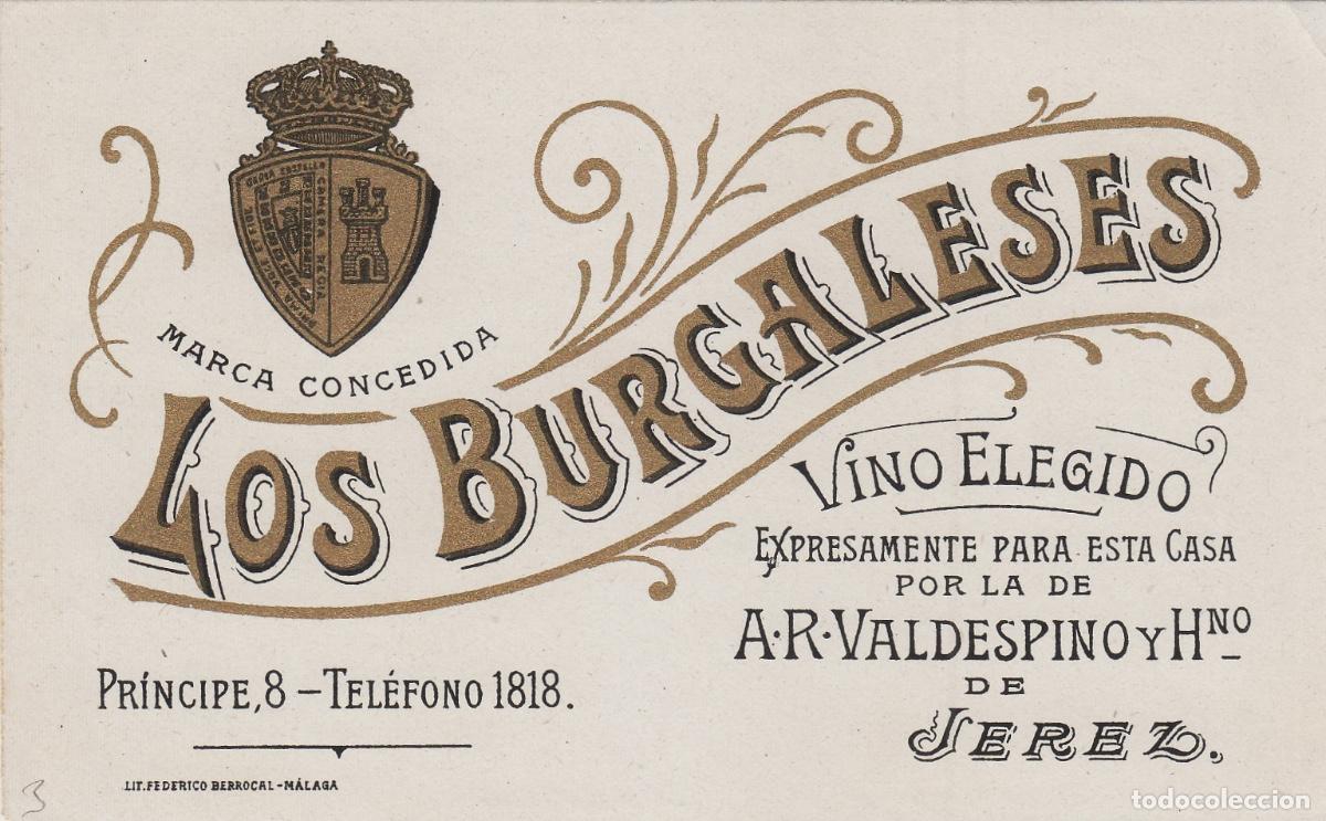 Etiquetas antiguas: VALDESPINO . JEREZ , LOS BURGALESES , ETIQUETA DE VINO ref 212