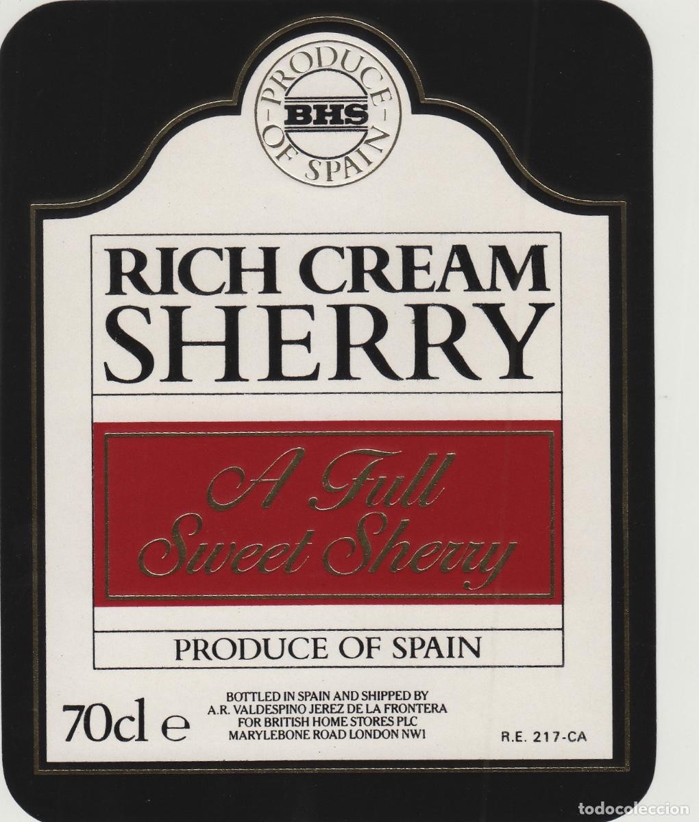 Etiquetas antiguas: VALDESPINO . JEREZ .RICH CREAM SHERRY , ETIQUETA DE VINO ref 217