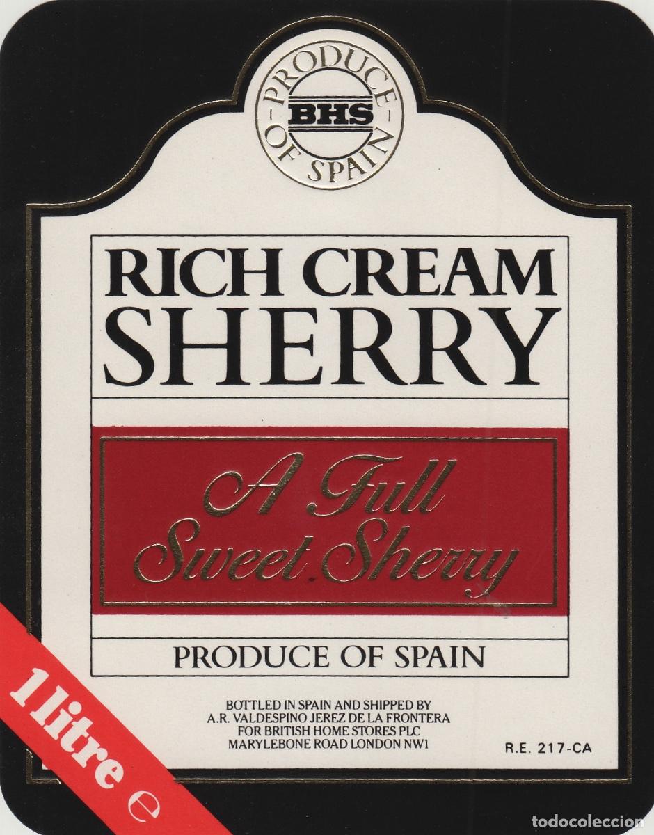 Etiquetas antiguas: VALDESPINO . JEREZ . RICH CREAM SHERRY , ETIQUETA DE VINO ref 217
