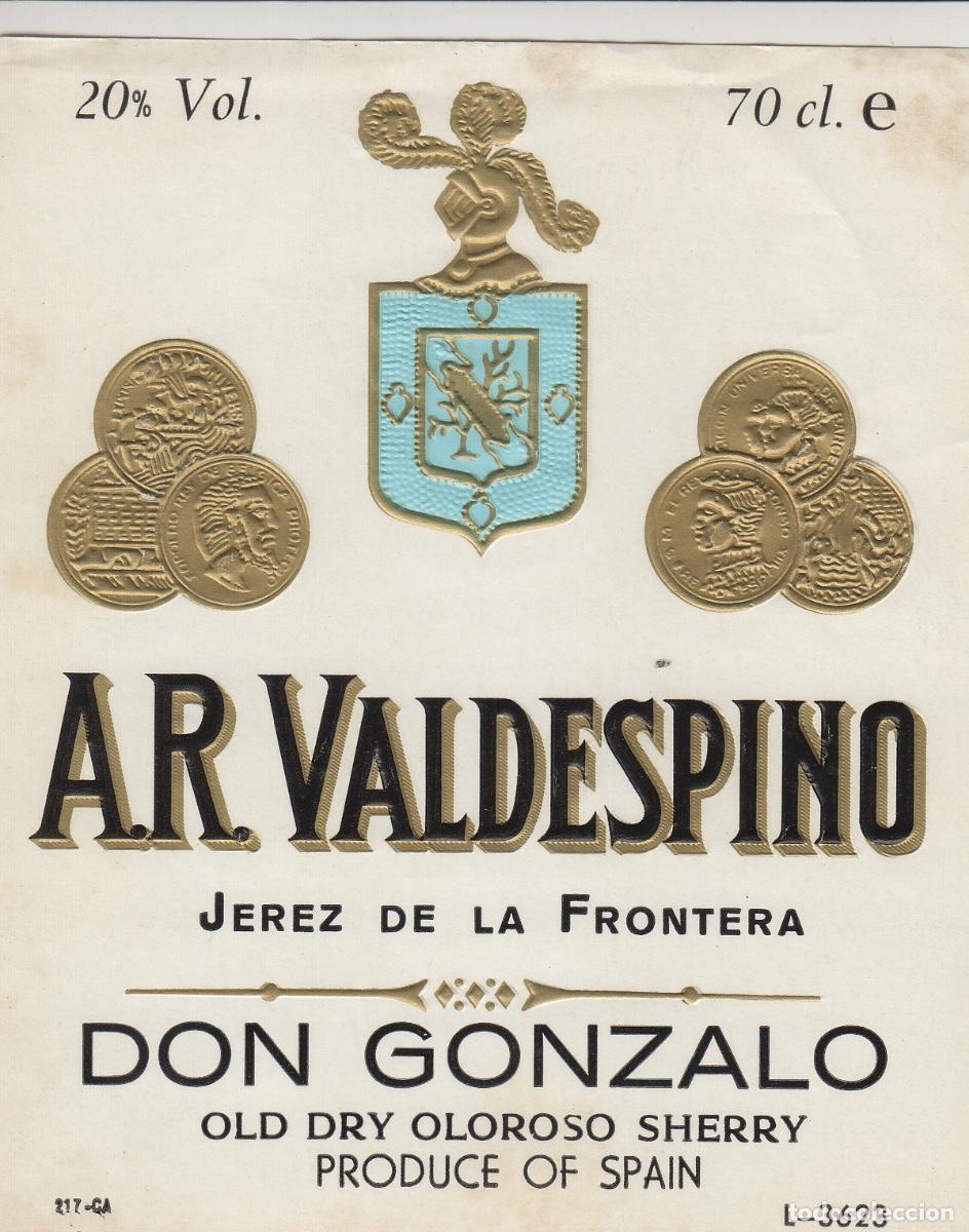 Etiquetas antiguas: VALDESPINO . JEREZ . DON GONZALO , ETIQUETA DE VINO ref 221