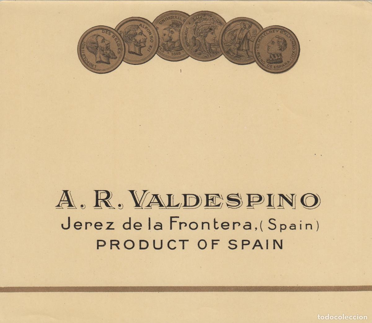 Etiquetas antiguas: VALDESPINO . JEREZ . SHERRY , ETIQUETA DE VINO ref 224
