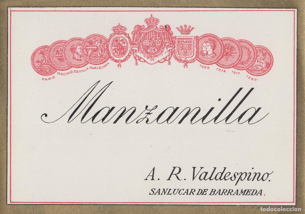 Etiquetas antiguas: VALDESPINO . SANL&Uacute;CAR MANZANILLA , ETIQUETA DE VINO ref 229