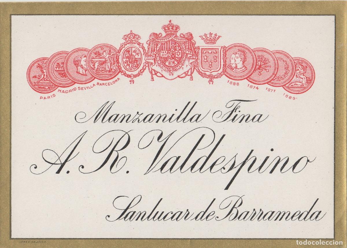 Etiquetas antiguas: VALDESPINO . SANL&Uacute;CAR MANZANILLA FINA , ETIQUETA DE VINO ref 229