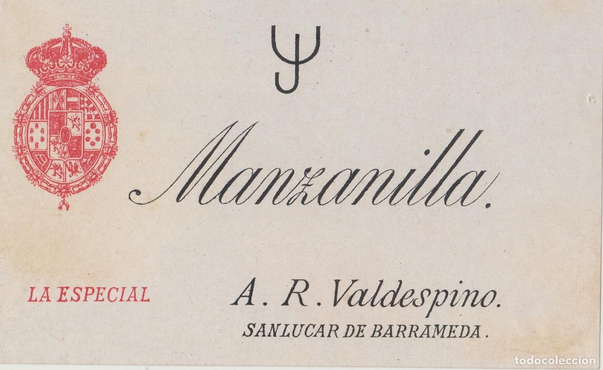 Etiquetas antiguas: VALDESPINO . SANL&Uacute;CAR MANZANILLA LA ESPECIAL , ETIQUETA DE VINO ref 230