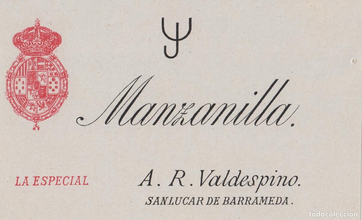 Etiquetas antiguas: VALDESPINO . SANL&Uacute;CAR MANZANILLA LA ESPECIAL , ETIQUETA DE VINO ref 230