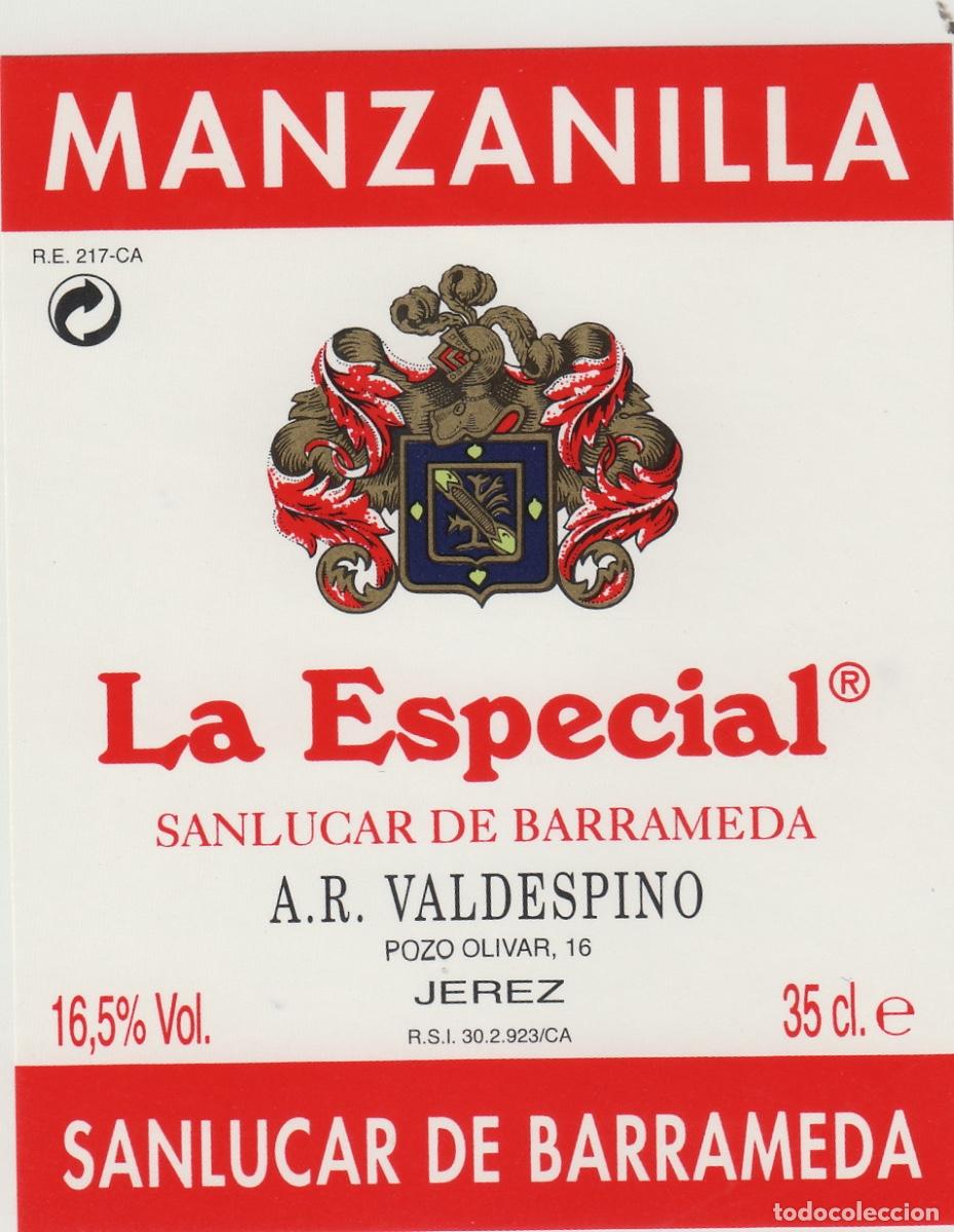Etiquetas antiguas: VALDESPINO . J&Eacute;REZ , MANZANILLA LA ESPECIAL , ETIQUETA DE VINO ref 234