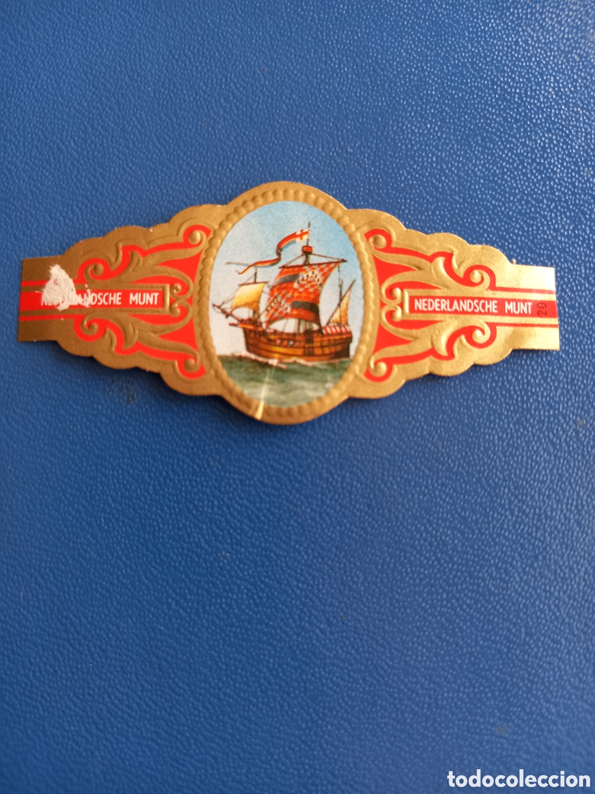 Etiquetas antiguas: VITOLA NEDERLANDSCHE - N&deg;20 SERIE VIEJOS VELEROS, BARCO INGL&Eacute;S 1485. 6,3x2,8 cm