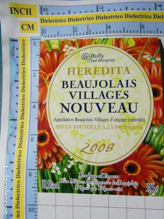 Etichette antiche: ETIQUETA DE BEBIDAS. VINO LICORES. BEAUJOLAIS NOUVEAU HEREDITA 2008 FRANCIA. 294