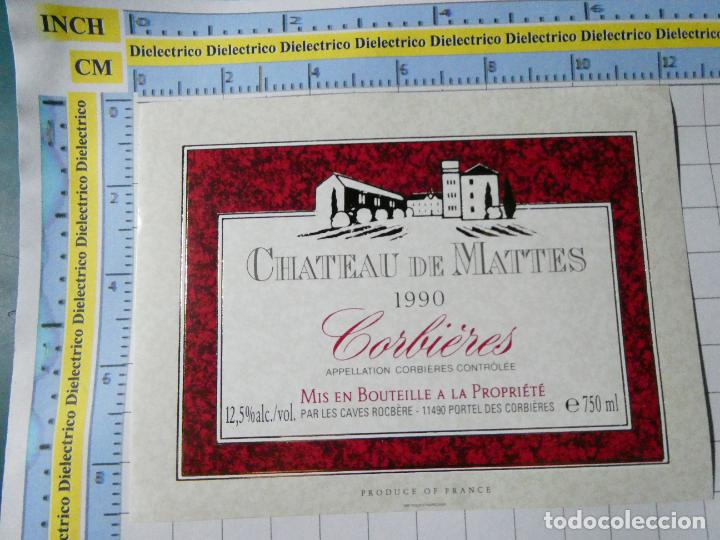 Etiquetas antiguas: ETIQUETA DE BEBIDAS. VINO LICORES. FRANCIA CHATEAU DE MATTES 1990 CORBIERES 333