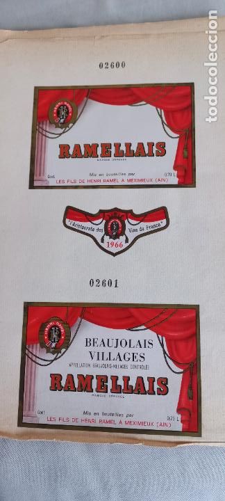Etiquetas antiguas: RAMELLAIS. BEAUJOLAIS VILLAGES. LES FILS DE ENRI RAMEL. . FRANCE. ETIQUETAS DE VINO.