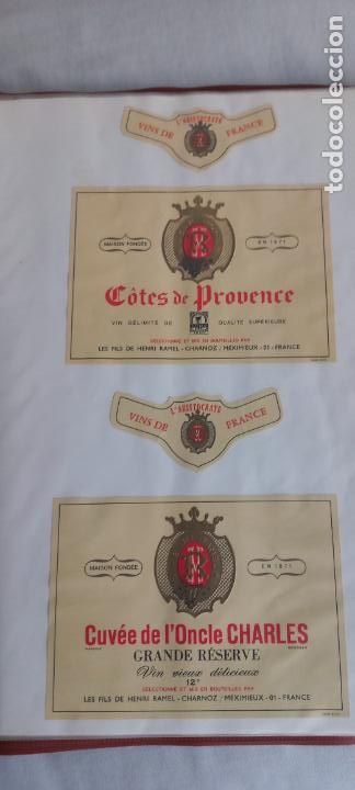 Etiquetas antiguas: CUV&Eacute;E DE L' ONCLE CHARLES. COTES DE PROVENCE. LES FILS DE HENRI RAMEL. FRANCE. ETIQUETAS DE VINO.