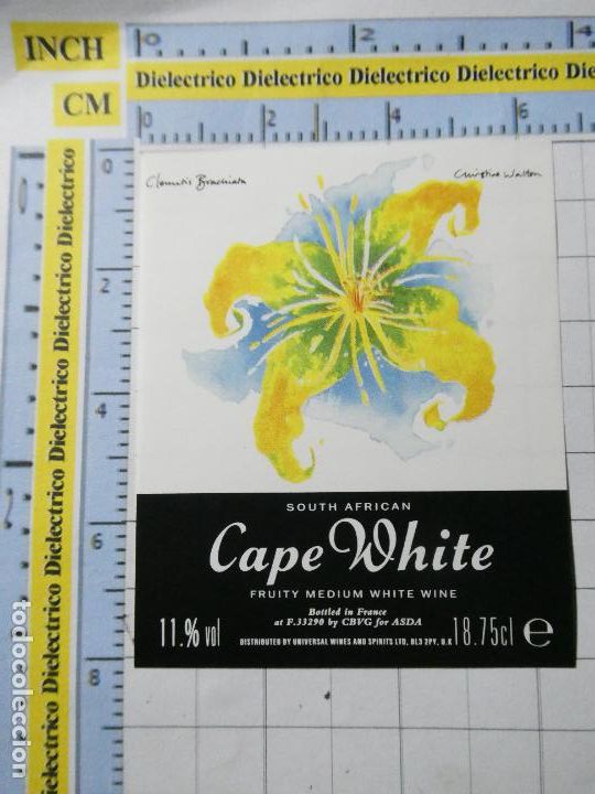 Etichette antiche: ETIQUETA DE BEBIDAS. VINO LICORES. SUD&Aacute;FRICA CAPE WHITE. 356