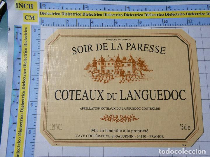 Old Labels: ETIQUETA DE BEBIDAS. VINO LICORES. FRANCIA COTEAUX DU LANGUEDOC SOIR DE LA PARESSE 427