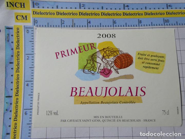 Etiquetas antiguas: ETIQUETA DE BEBIDAS. VINO LICORES. FRANCIA BEAUJOLAIS PRIMEUR 2008 443