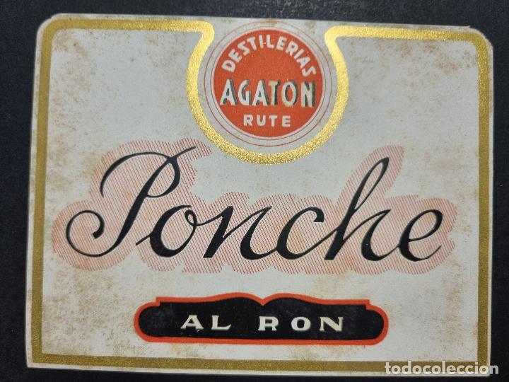 Old Labels: ANTIGUA ETIQUETA PONCHE AL RON DESTILERIAS AGATON RUTE CORDOBA GRANDE ORIGINAL ER 596