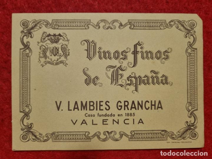 Old Labels: ANTIGUA ETIQUETA VINO FINO DE ESPA&Ntilde;A LAMBIES GRANCHA VALENCIA ORIGINAL ER 489