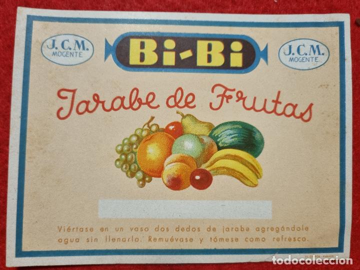 Old Labels: ANTIGUA ETIQUETA LICOR BI BI JARABE DE FRUTAS VARIADAS JMC MOGENTE VALENCIA ORIGINAL ER 499