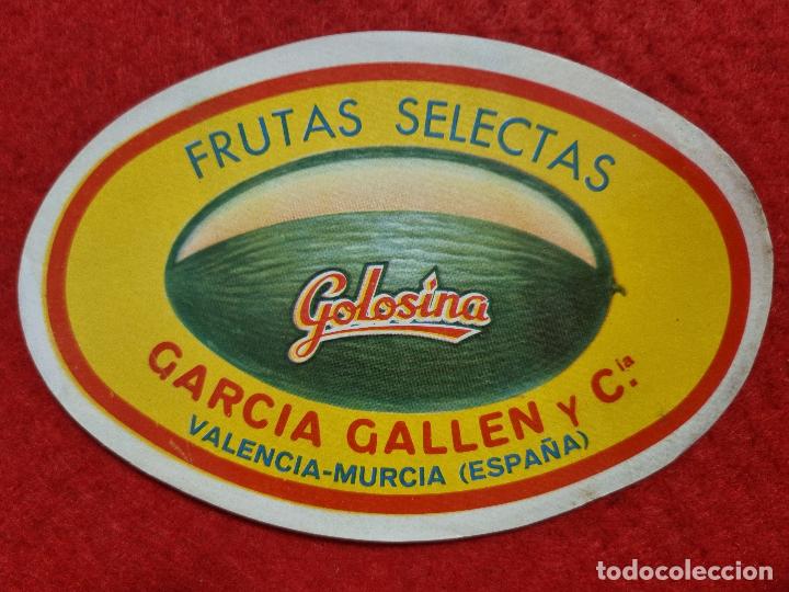 Etichette antiche: ANTIGUA ETIQUETA MELONES FRUTAS GOLOSINA GARCIA GALLEN VALENCIA Y MURCIA ORIGINAL ER 542