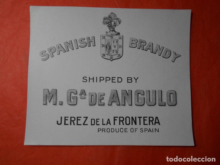 Etiquetas antiguas: Etiqueta de vino M.G de Angulo Brandy