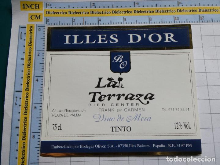 Etichette antiche: ETIQUETA DE BEBIDAS. VINO LICORES. ILLES D'OR PALMA MALLORCA. LA TERRAZA BIER CENTER. 988