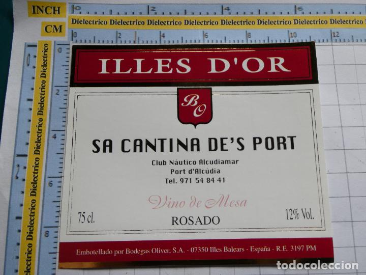 Old Labels: ETIQUETA DE BEBIDAS. VINO LICORES. ILLES D'OR PALMA MALLORCA. ALCUDIA SA CANTINA DES PORT. 992