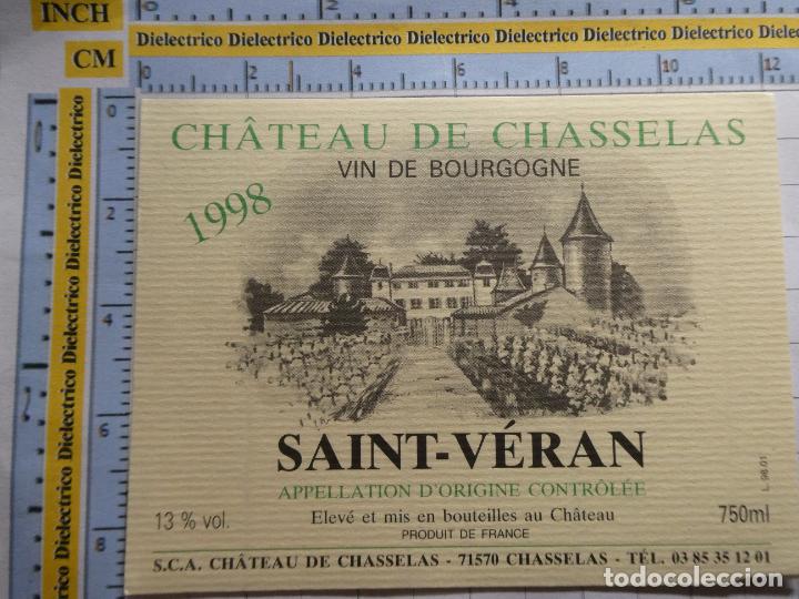 Etiquetas antiguas: ETIQUETA DE BEBIDAS. VINO LICORES. FRANCIA. CHATEAU DE CHASSELAS 1998 SAINT V&Eacute;RAN. 1021