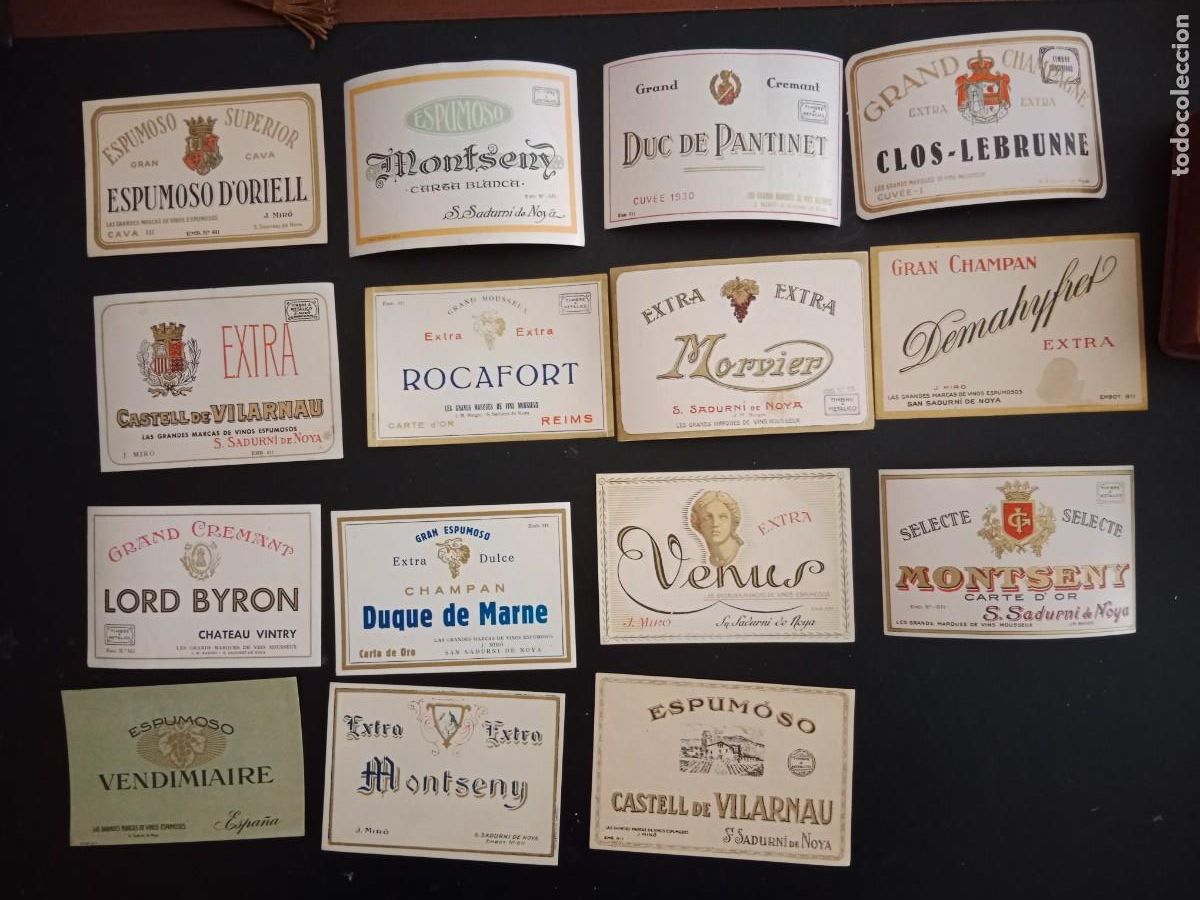 Etiquetas antiguas: LOTE 15 ANTIGUAS ETIQUETAS VINO ESPUMOSO / CHAMPAN / CAVA - J.M. BAIGES J. MIRO SAN SADURNI DE NOYA