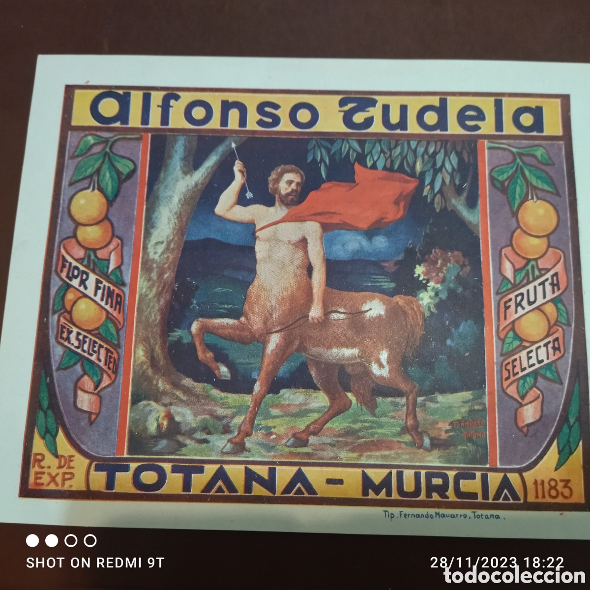 &Eacute;tiquettes anciennes: ETIQUETA NARANJAS ALFONSO TUDELA TOTANA MURCIA