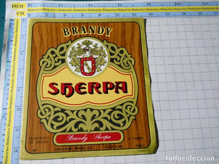 Alte Etiketten: ETIQUETA DE BEBIDAS. VINO LICORES. MURCIA BRANDY SHERPA BERNAL. 1092