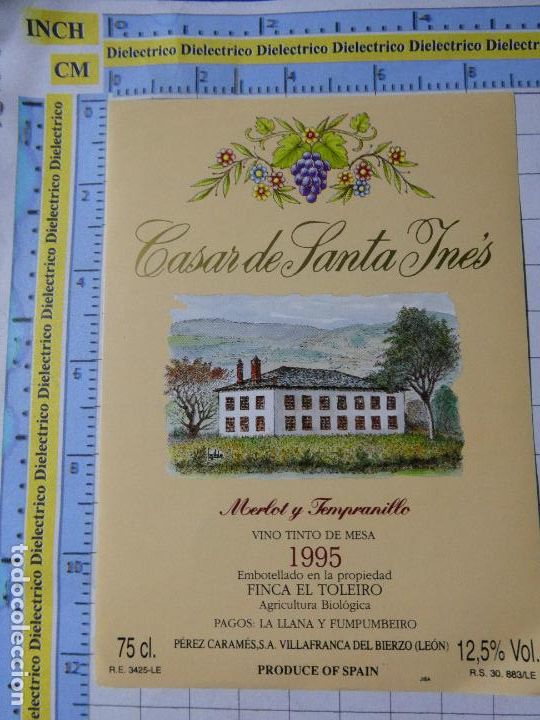 Etichette antiche: ETIQUETA DE BEBIDAS. VINO LICORES.VILLAFRANCA DEL BIERZO LE&Oacute;N. CASAR DE SANTA IN&Eacute;S 1995. 1153