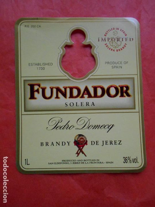 Etiquetas antiguas: Etiqueta Fundador Pedro Domecq brandy de Jerez