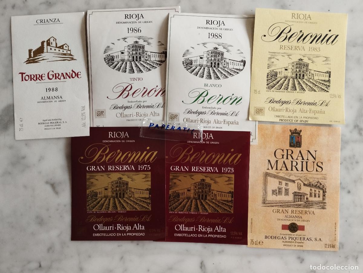 Etiquetas antiguas: 7 ETIQUETAS DE VINO RIOJA TORRE GRANDE ,BERONIA,BERON,GRAN MARIUS