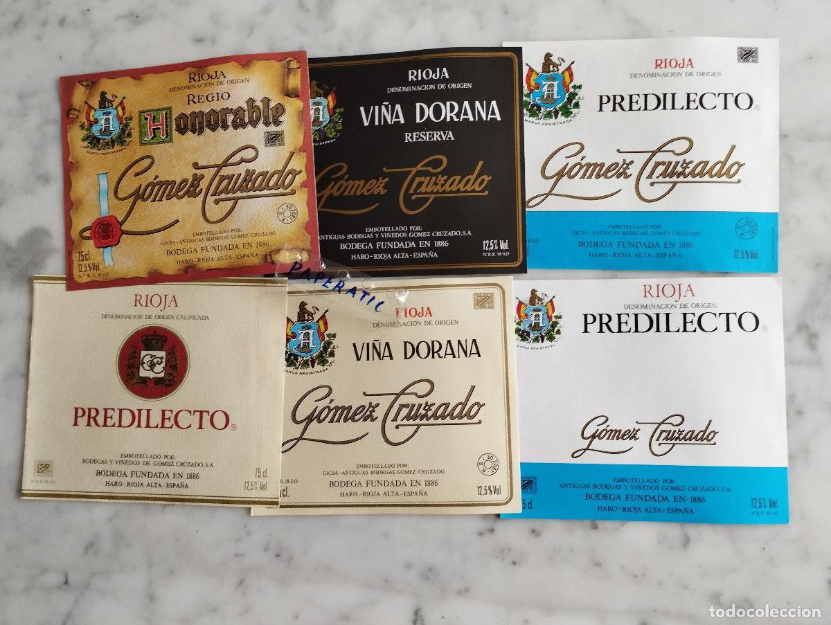 Etiquetas antiguas: 6 ETIQUETAS DE VINO RIOJA PREDILECTO ,VI&Ntilde;A DORADA ,HONORABLE GOMEZ CRUZADO