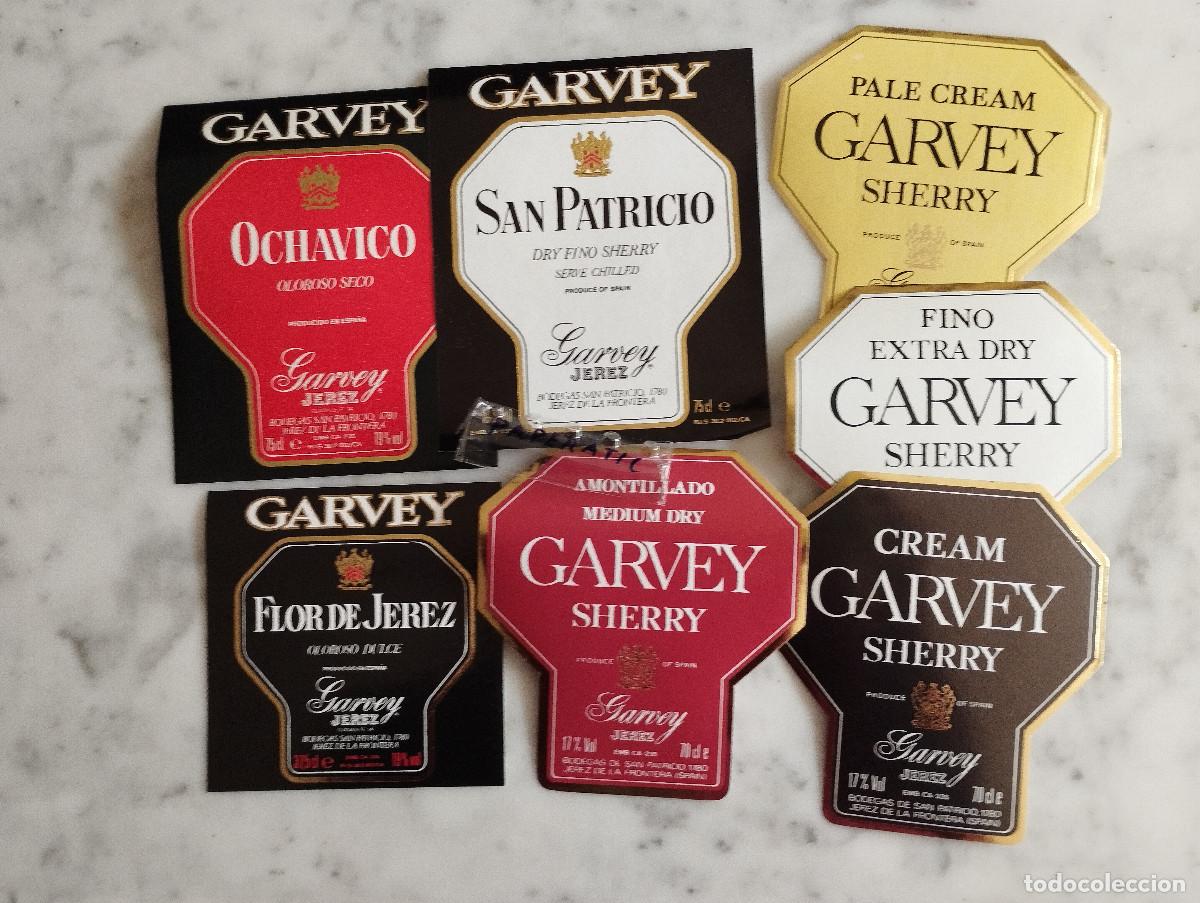 Etiquetas antiguas: 7 ETIQUETAS DE VINO GARVEY FLOR DE GEREZ,SAN PATRICIO ,OCHAVICO