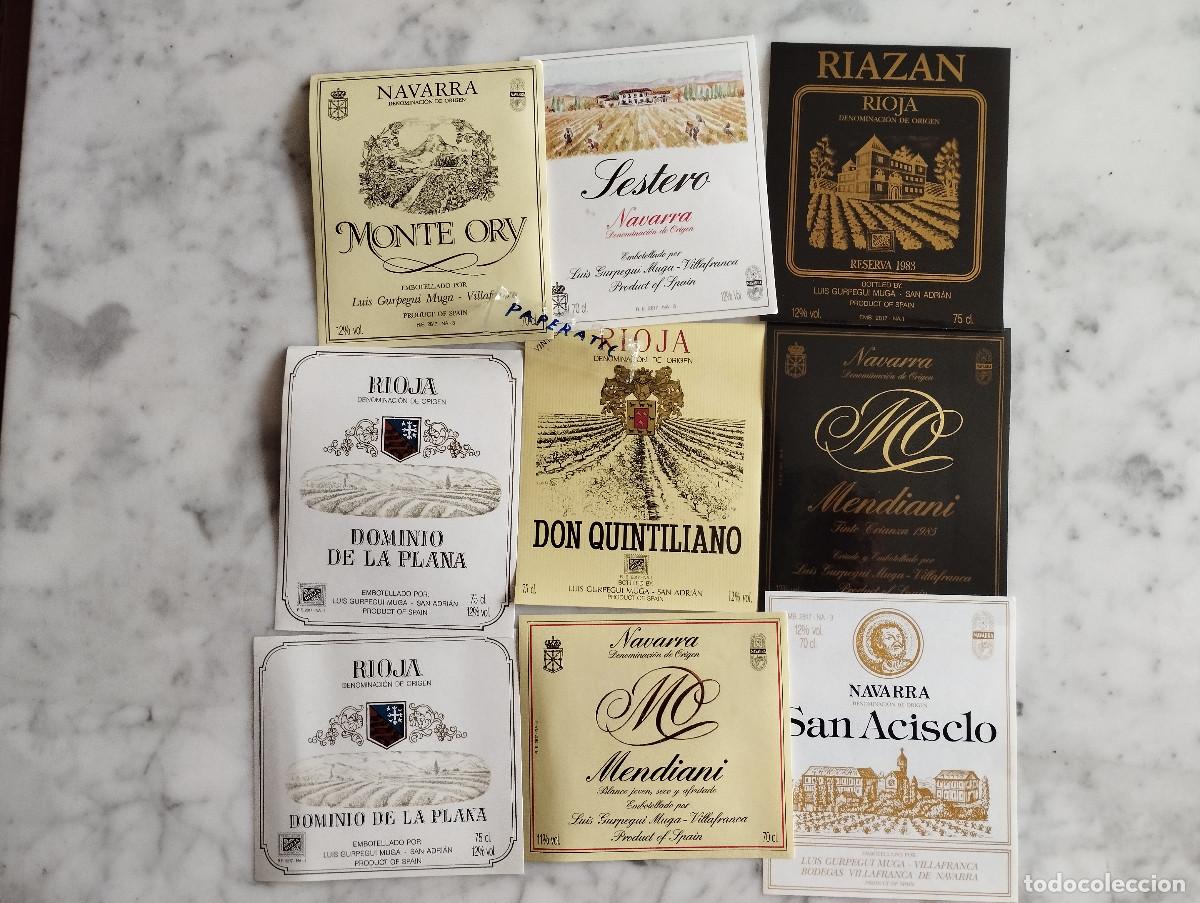 Etiquetas antiguas: 9 ETIQUETAS DE VINO RIAZAN,MENDIANI,SESTERO,MONTE ORY,DOMINIO DE LA PLANA,SAN ACISCLO,DON MONTILLAN,