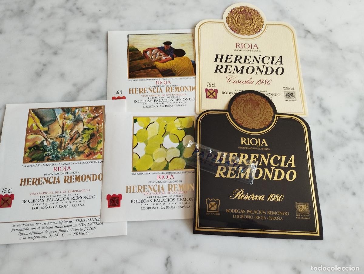 Etiquetas antiguas: 5 ETIQUETAS DE VINO RIOJA HERENCIA REMONDO