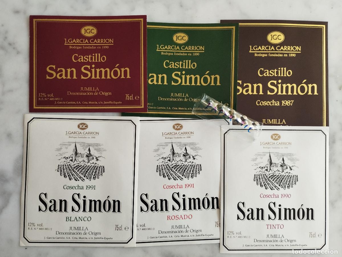 Etiquetas antiguas: 6 ETIQUETAS DE VINO J.GARCIA CARRION SAN SIMON, CASTILLO SAN SIMON