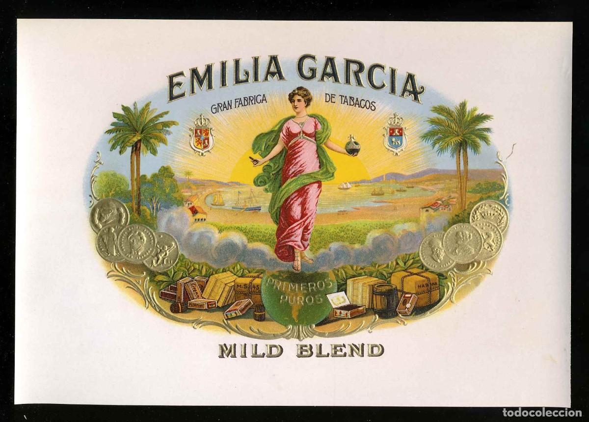 Old Labels: Etiqueta de tabaco en relieve EMILIA GARCIA