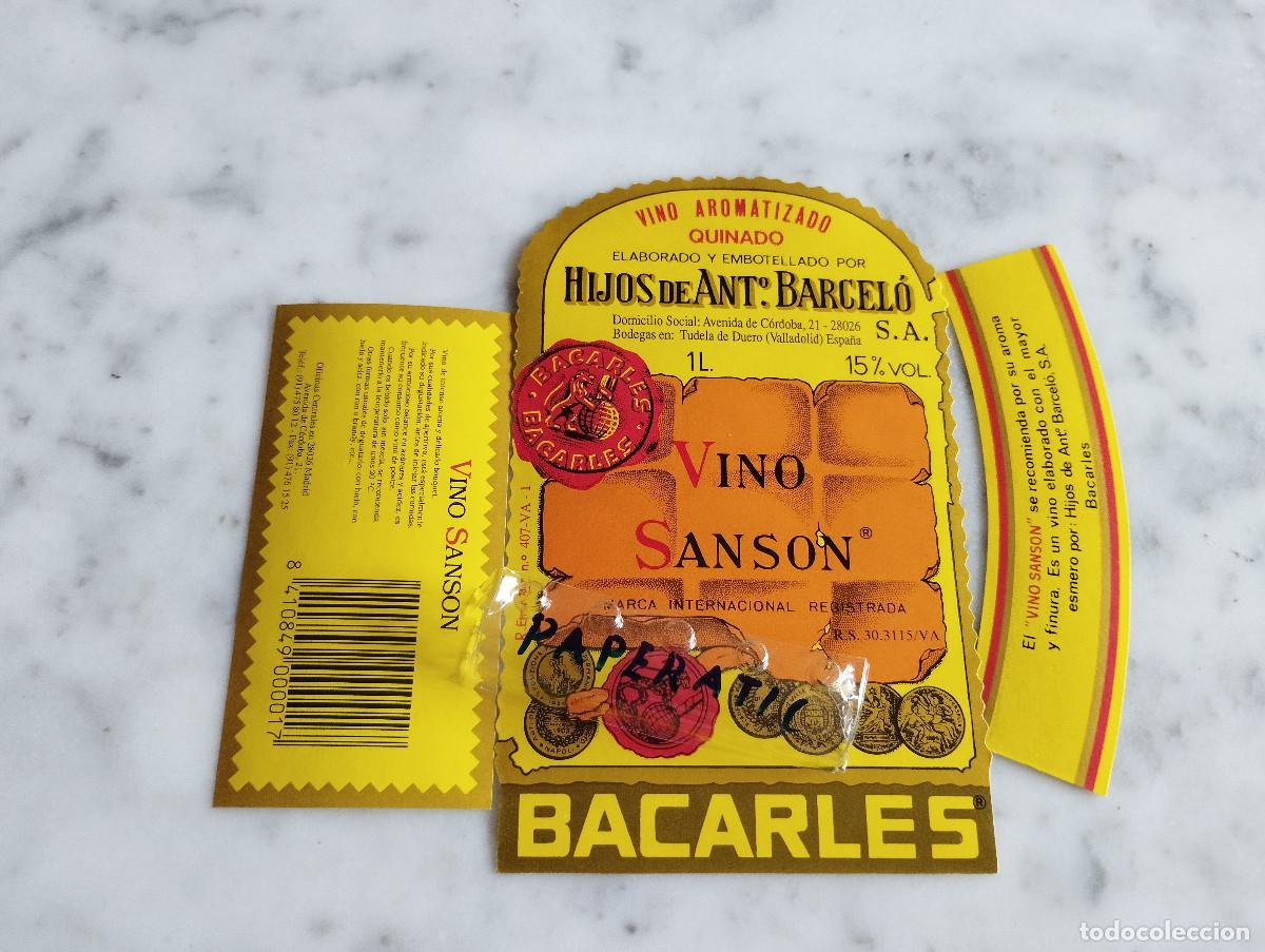 Etiquetas antiguas: 3 - ETIQUETAS - VINO AROMATIZADO QUINADO - VINO SANSON - BACARLES -