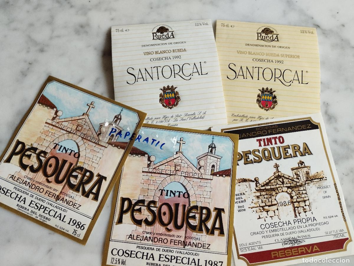 Etiquetas antiguas: 5 - ETIQUETAS - VINO TINTO PESQUERA - BLANCO RUEDA SANTORCAL -