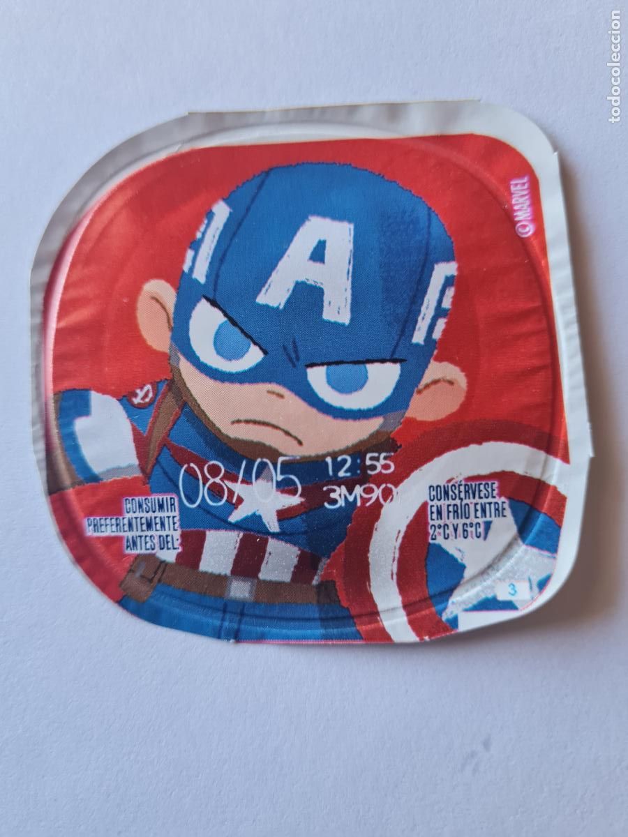 Etiquetas antiguas: CAPITAN AMERICA POSE 1 - MARVEL - DISNEY - TAPA YOGUR DANONE SABORES - 2023