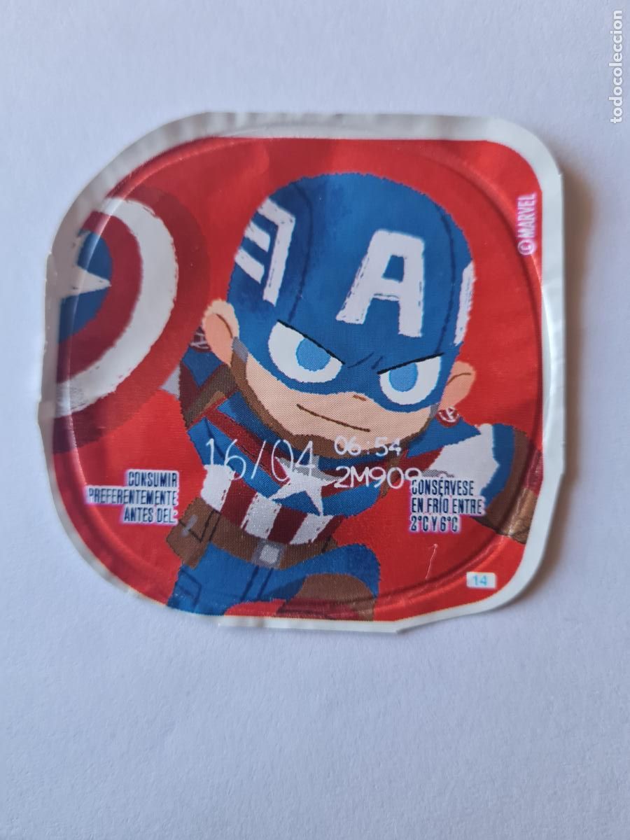 Etiquetas antiguas: CAPITAN AMERICA POSE 2 - MARVEL - DISNEY - TAPA YOGUR DANONE SABORES - 2023