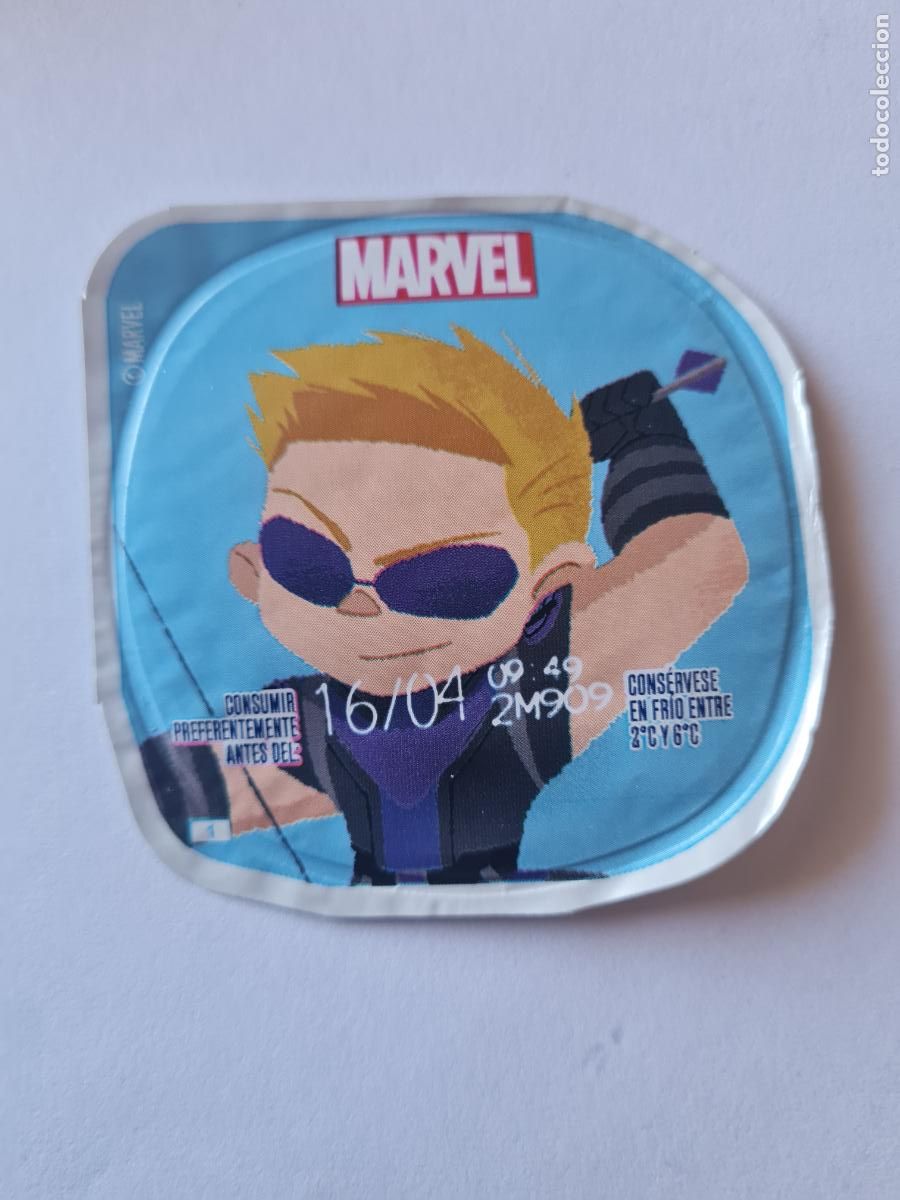 Etiquetas antiguas: OJO DE HALCON - MARVEL - DISNEY - TAPA YOGUR DANONE SABORES - 2023