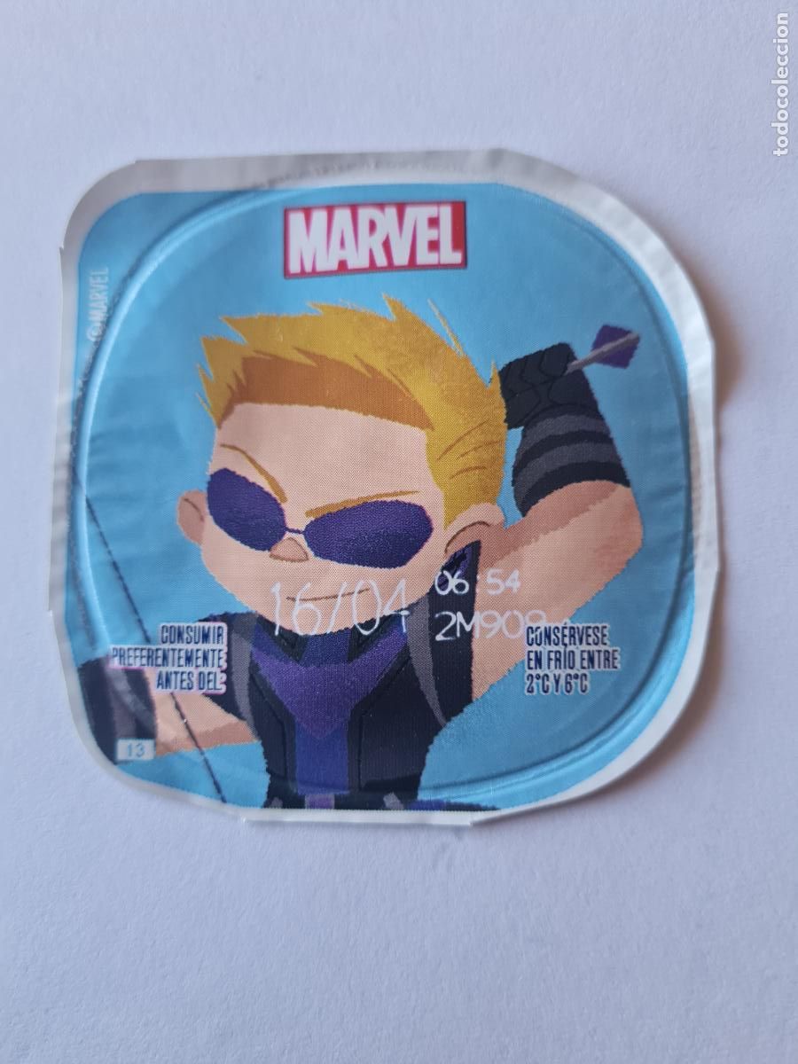 Etiquetas antiguas: OJO DE HALCON - MARVEL - DISNEY - TAPA YOGUR DANONE SABORES - 2023